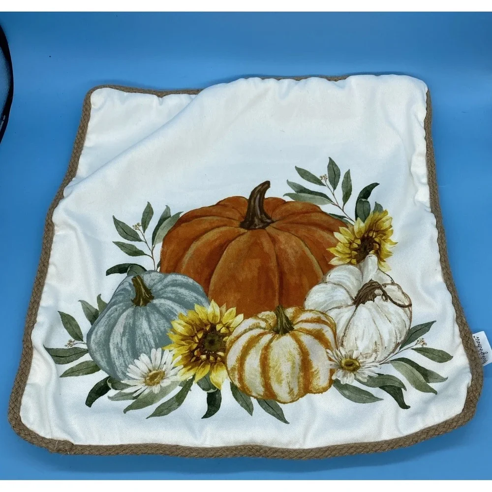 LOVING KINDNESS Fall Sunflower and Pumpkin Couch Throw Pillow Covers (Set of 2)